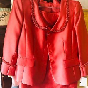 Brand new with tags, Tahari dress skirt suit, rich coral color, size 8